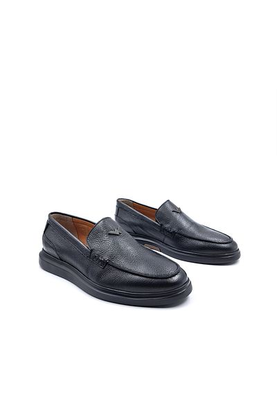 MARCOMEN Genuine Leather Simple Design Men's Black Loafer Moccasin Shoes