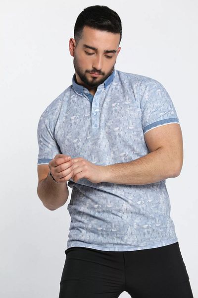 MİSHAR İTALİA Tricou pentru bărbați cu decolteu polo albastru cu jumătate de nasture