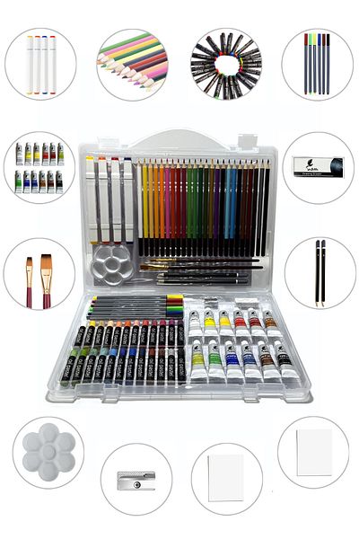 valletta Tivoli 108-Piece Mixed Drawing Painting Media and Art Set with Plastic Storage Box
