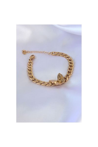Skygo 316l Steel Gold Color Butterfly Figure Embroidery Detail Chain Model Women's Bracelet - Tj-bb5328