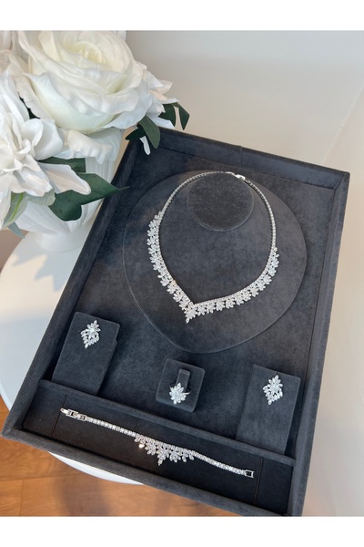 VİYA Julia Zirkon Taşlı Takı Seti KÜPESİZ Kolye Yüzük Bileklik Hediye Set