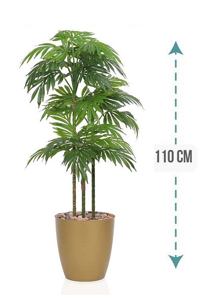 Generic شجرة نخل صناعي 110 سم (3 أفرع) بمركن بلاستيك اسطوانى