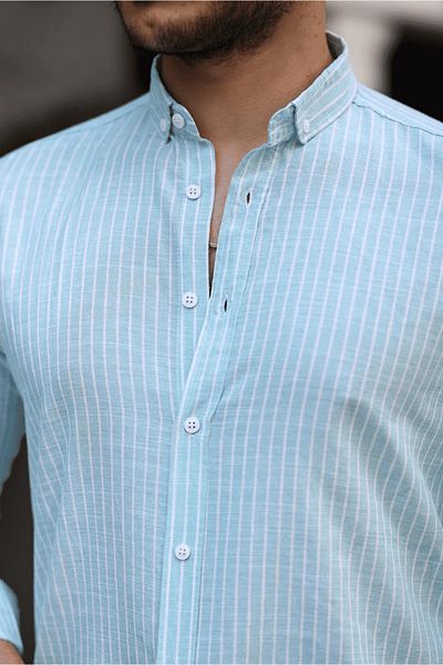 Valiberta Turquoise Carina Striped Men's Shirt - Breathable, Cotton