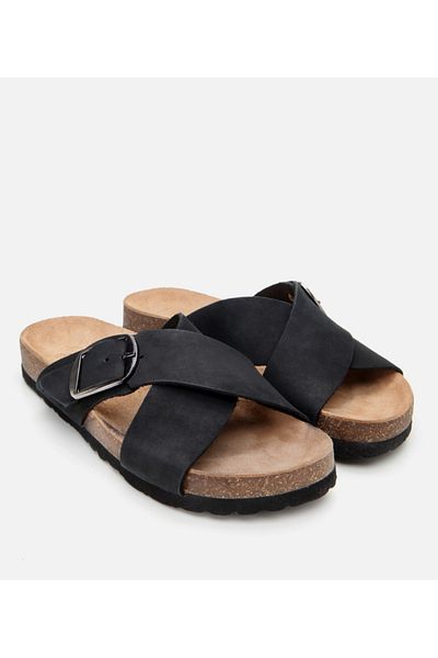 Hotiç Papuci de damă din piele nubuck cu curea neagră