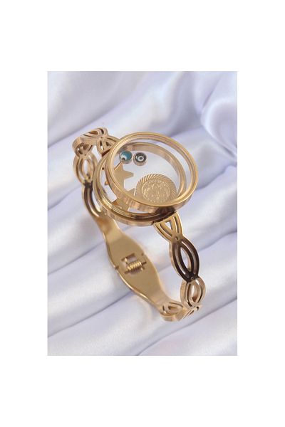 Skygo 316L Steel - Gold Colored Evil Eye Bead and Star Figure Openable Handcuffs - TJ-BB6156