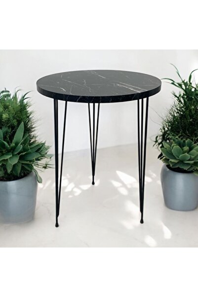 ADIM EBATLAMA Zigon Sehpa ( SİYAH MERMER) Metal Tel Ayak