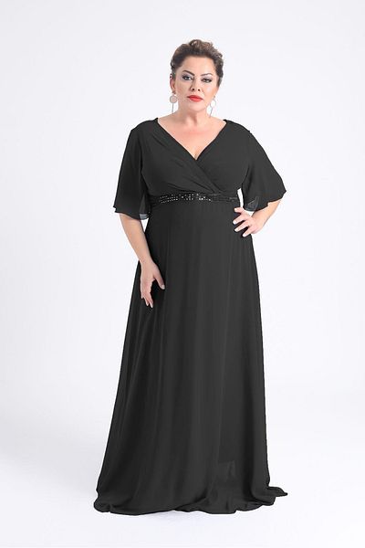 LİLAS XXL Lilas XXL Women Plus Size Long Chiffon Evening Dress 9510 Black