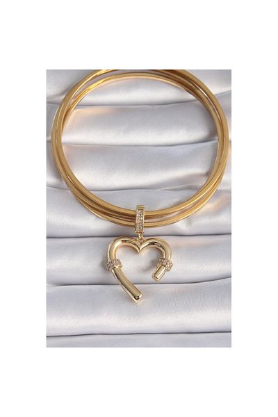 Skygo Brass Gold Color Zircon Stone Detailed Heart Figure Ajda Charm - Tj-Bc1015
