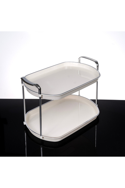 Genel Markalar 2 Katlı Akrilik Organizer, Gümüş Renk, Kulplu, Beyaz, Şık ve Fonksiyonel Tasarım