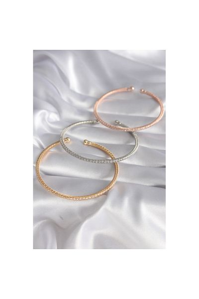 Skygo Zircon Stone Detailed Straw Bracelet Set - Brass Mix Color, TJ-BB5916