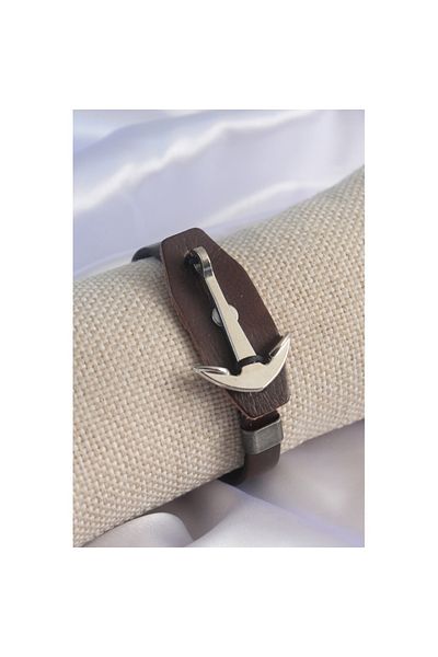 Skygo Brown Leather Model Silver Color Anchor Figure Men's Bracelet - TJ-EB3573