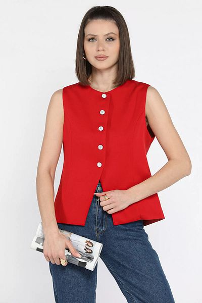 GÜLSELİ Red Crew Neck Lined Women's Vest