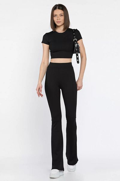 GÜLSELİ Black Women's Spanish Leggings Crop Ribbed Double Set