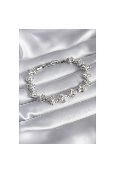 Skygo Brass Silver Color Zircon Stone Clover Model VIP Series Women's Bracelet - Tj-bb5845