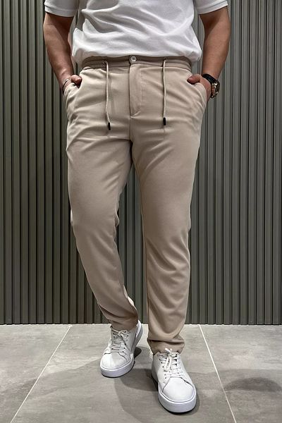 MİSHAR İTALİA Ανδρικό παντελόνι Jogger σε μπεζ κορδόνι με ίσιο πόδι