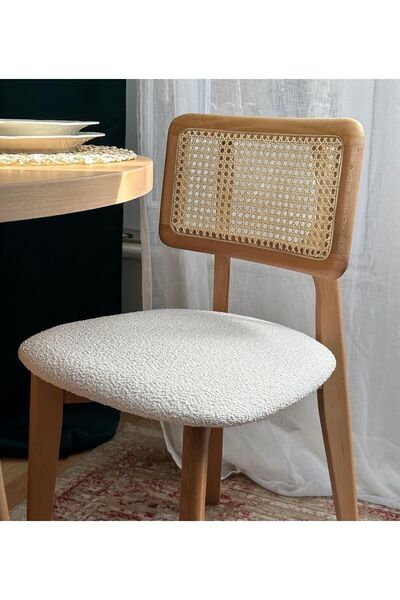 Woodenbend Mirla Natural Yuvarlak Masa Takımı 100 cm 4 Sandalyeli Bohem İskandinav Yemek Masası
