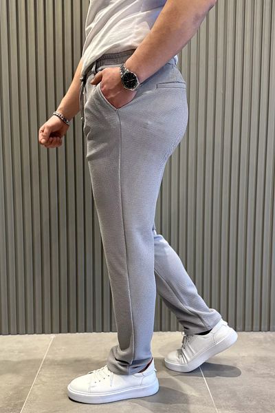 MİSHAR İTALİA Γκρι ανδρικό παντελόνι Jogger με ελαστική μέση με κορδόνια