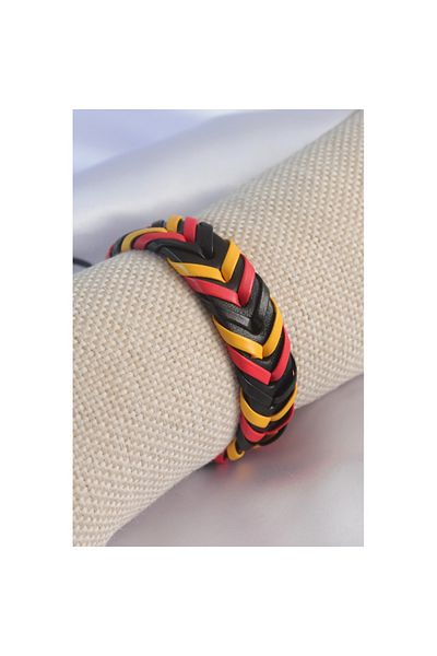 Skygo Yellow Red Black Color Leather String Men's Bracelet - TJ-EB3585