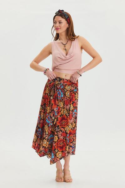 Los banditos Loose Midi Flared Skirt with Tie Waist