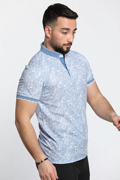 MİSHAR İTALİA Tricou pentru bărbați cu decolteu polo albastru cu jumătate de nasture