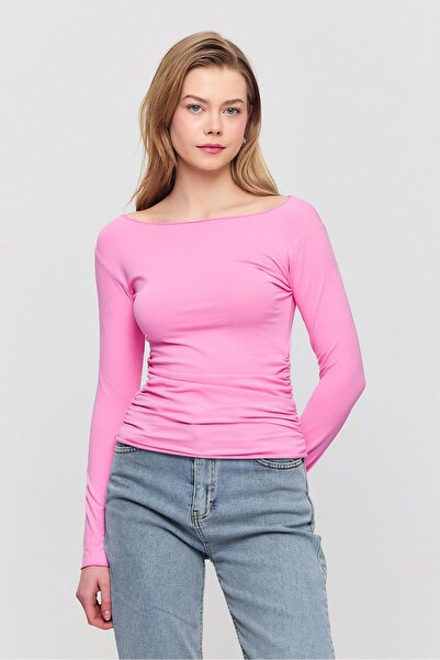 Rays 3027 Yanları Büzgülü Bluz Pembe