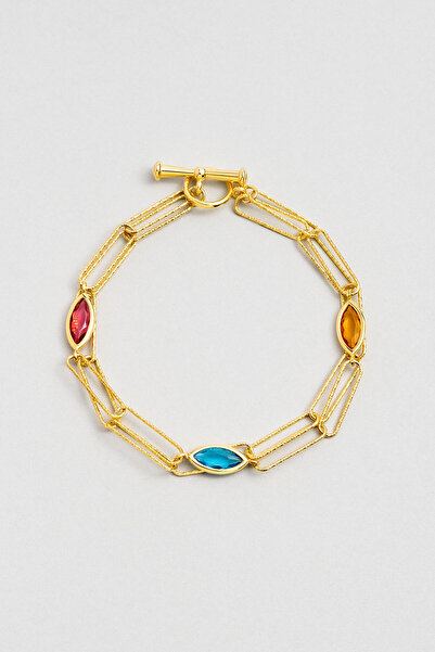 So CHIC... Büyüleyici Markiz 18 Ayar Sarı Altın Kaplama 17 Cm Gümüş Bileklik