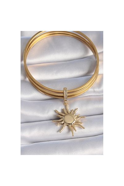 Skygo Brass Gold Color Zircon Stone Detailed Sun Model Ajda Charm - Tj-Bc1008
