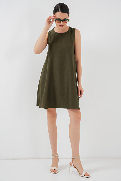 Bigdart 2444 Mini Linen Dress - Khaki