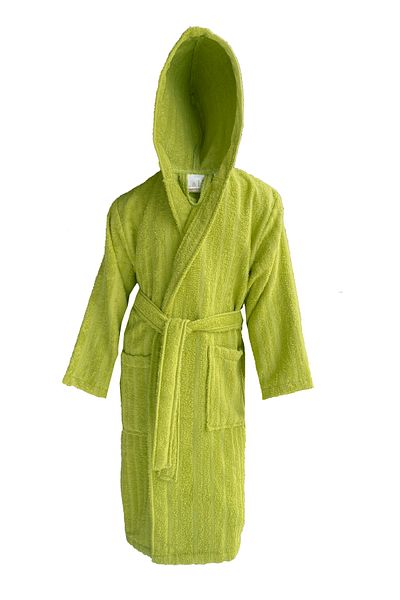 Lucy and Home 100% Cotton Hooded Jacquard Bukle Children's Bathrobe, Green