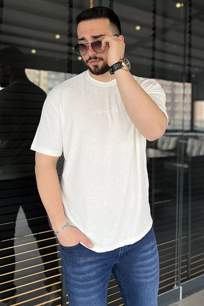 MİSHAR İTALİA Ανδρικό T-Shirt Cream Crew Neck με αυτοσχεδιασμό