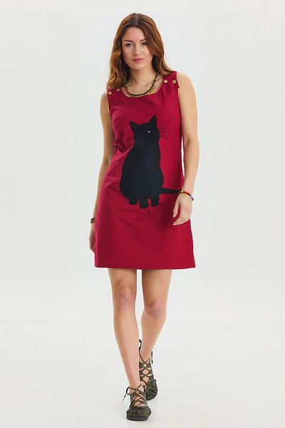 Los banditos U Neck Cat Figure Button Detailed Bohemian Dress