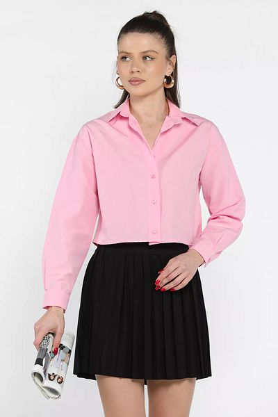 GÜLSELİ Cămașă crop top pentru femei cu mânecă lungă roz