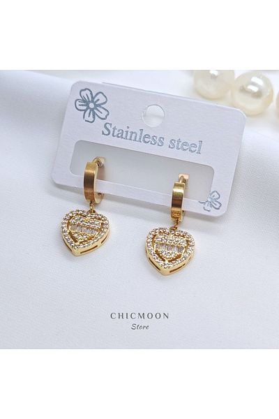 CHICMOON STORE Steel Heart Baguette Earrings