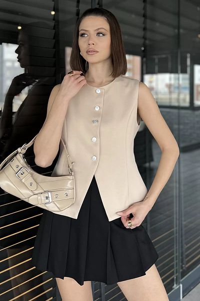 GÜLSELİ Stone Crew Neck Lined Women's Vest