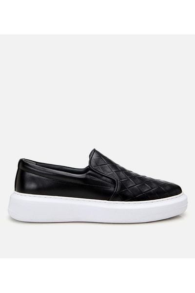 Hotiç Ανδρικό δερμάτινο μαύρο εμπριμέ casual loafer