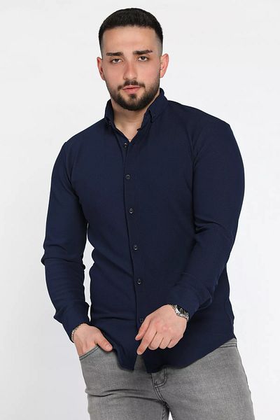 MİSHAR İTALİA Ανδρικό μακρυμάνικο πουκάμισο Navy Blue