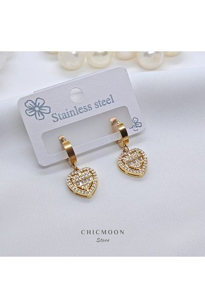 CHICMOON STORE Steel Heart Baguette Earrings