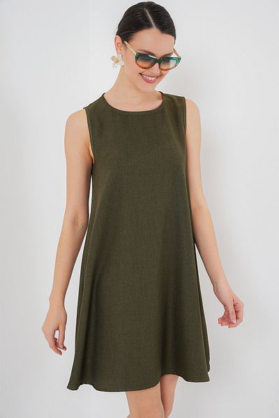 Bigdart 2444 Mini-Leinenkleid – Khaki