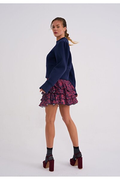 La Sarta Mykonos Women's Frilly Claret Red Navy Skirt