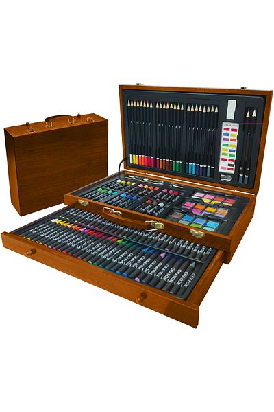 valletta Hokota 140-Piece Wooden Boxed Mixed Drawing Painting Media and Art Set