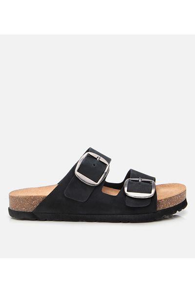 Hotiç Papuci de damă din piele nubuck cu curea neagră