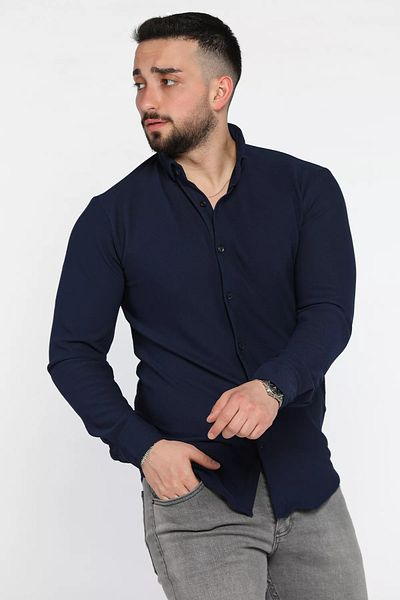 MİSHAR İTALİA Ανδρικό μακρυμάνικο πουκάμισο Navy Blue