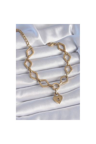Skygo Gold Colored 316L Steel - Chain Model Heart Figure Women's Bracelet Tj-Bb6434