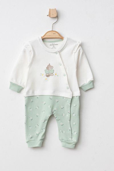 Aziz Bebe Baby Girl Snap Fastener Floral Patterned Horse Embroidery Jumpsuit 0 Months - 6 Months