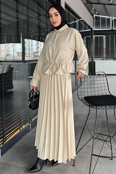 julude Πέτρινο γυναικείο πουκάμισο με πλισέ φούστα Hijab διπλό σετ