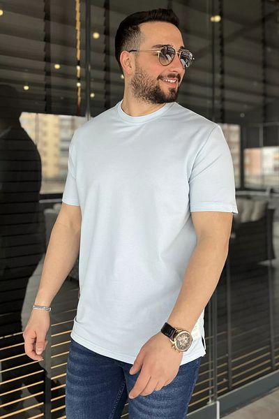 MİSHAR İTALİA Ανδρικό T-Shirt Baby Blue Crew Neck Basic