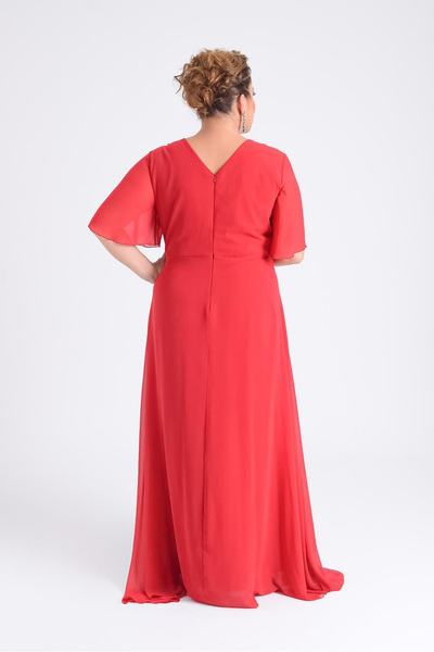 LİLAS XXL Lilas XXL Women Plus Size Long Chiffon Evening Dress 9510 Red