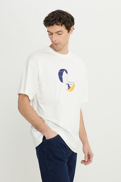 AC&Co / Altınyıldız Classics Ανδρικό μπλουζάκι εκρού 100% βαμβακερό oversize με χαλαρή εφαρμογή με λαιμόκοψη με στάμπα