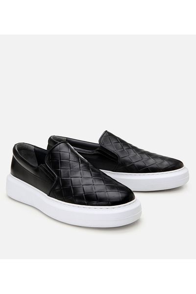 Hotiç Ανδρικό δερμάτινο μαύρο εμπριμέ casual loafer