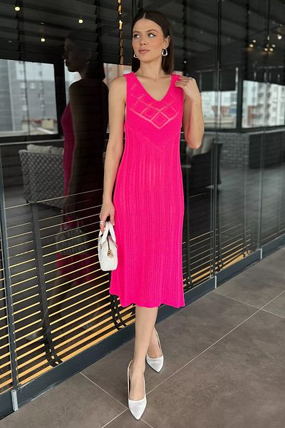 GÜLSELİ Rochie tricotată pentru femei, tricotată fucsia, cu decolteu în V (se recomandă să o poți purta cu lenjerie)